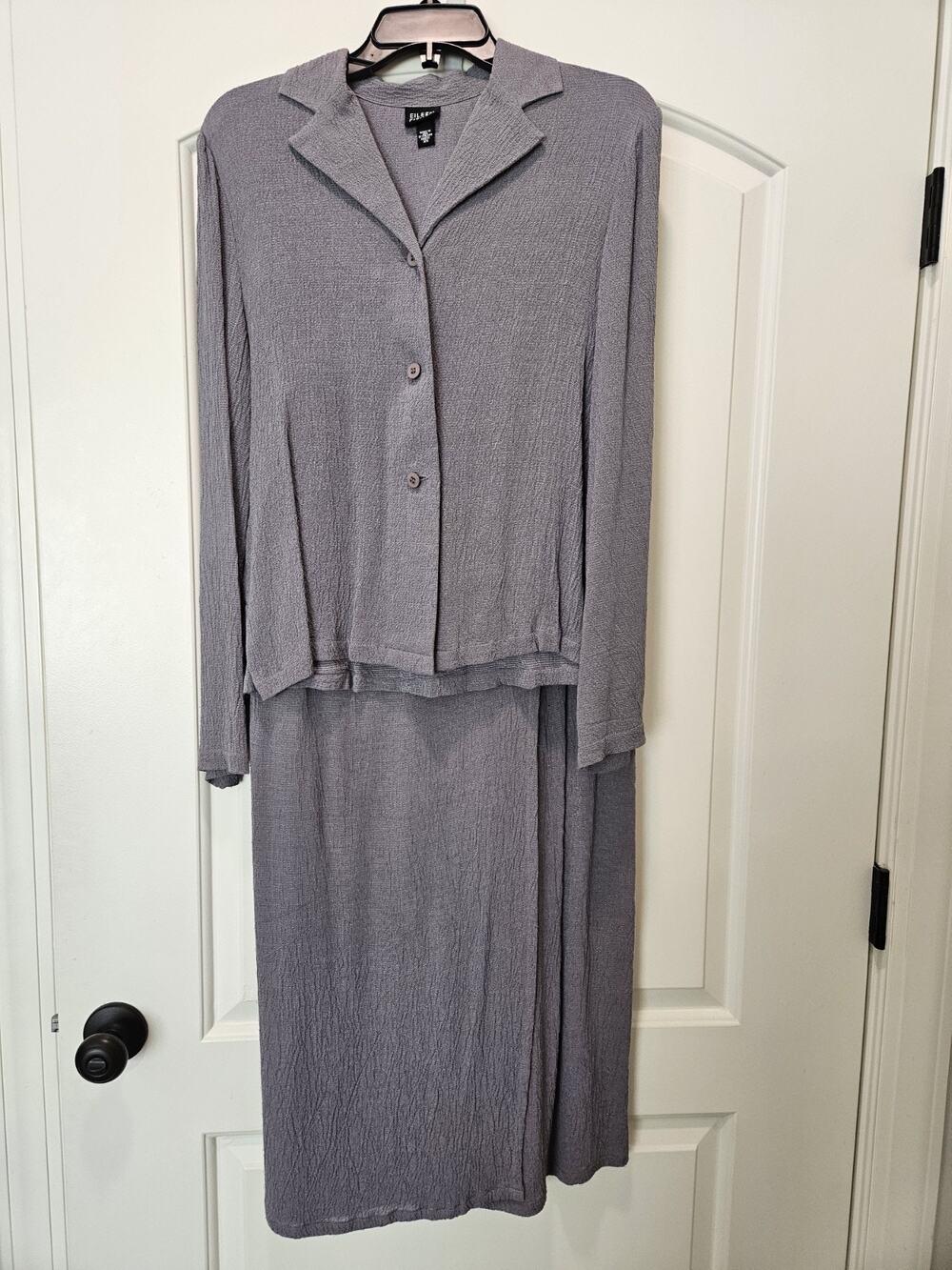 Vintage Eileen Fisher 2pc Set Skirt Top Sz XS Gray Purple Rayon W/linen Look